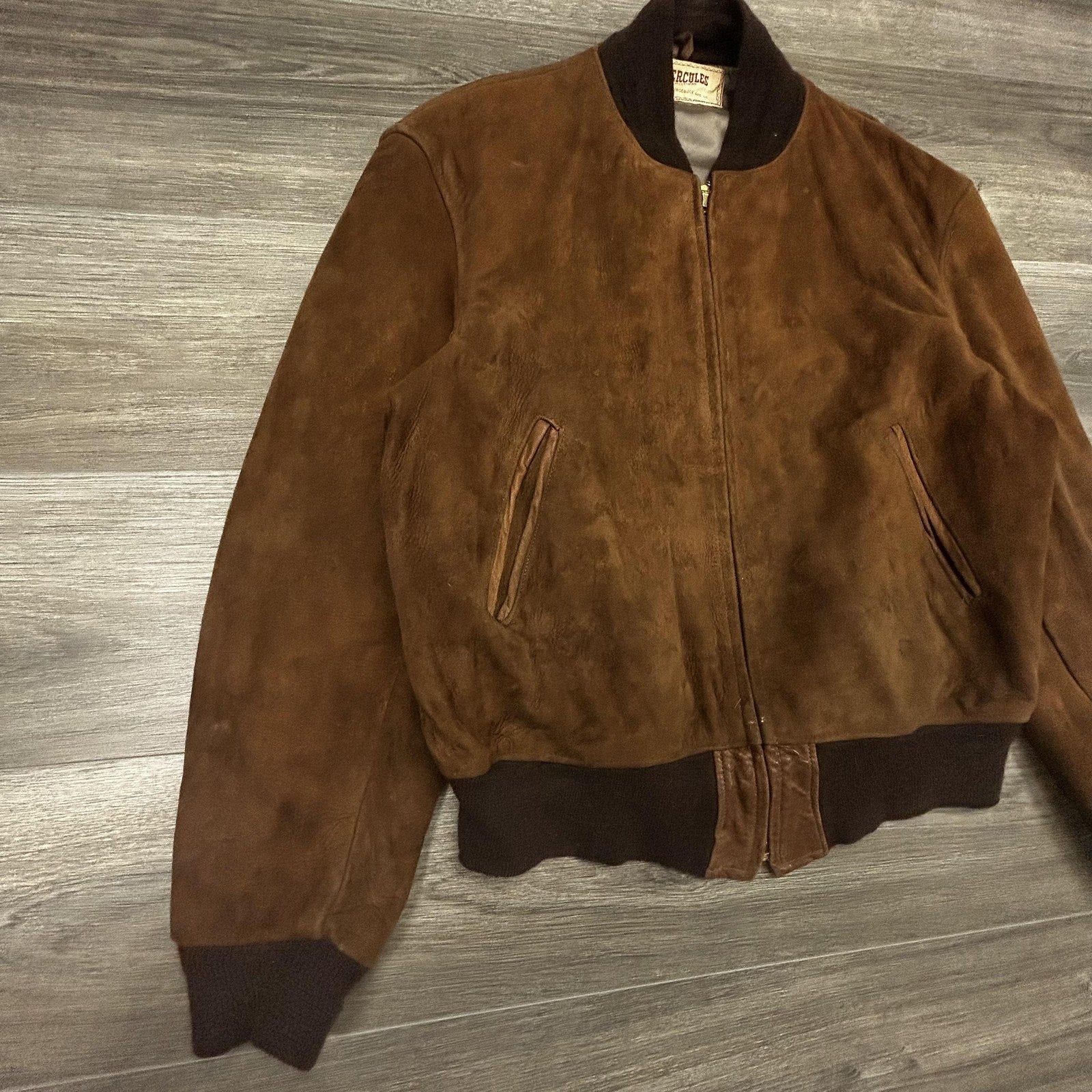 True Vintage 50s Hercules Suede Bomber Jacket Mens Medium Brown Sears Roebuck
