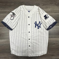 Vintage New York Yankees Jersey Mens Large White Pinstripe Baseball Starter 90s