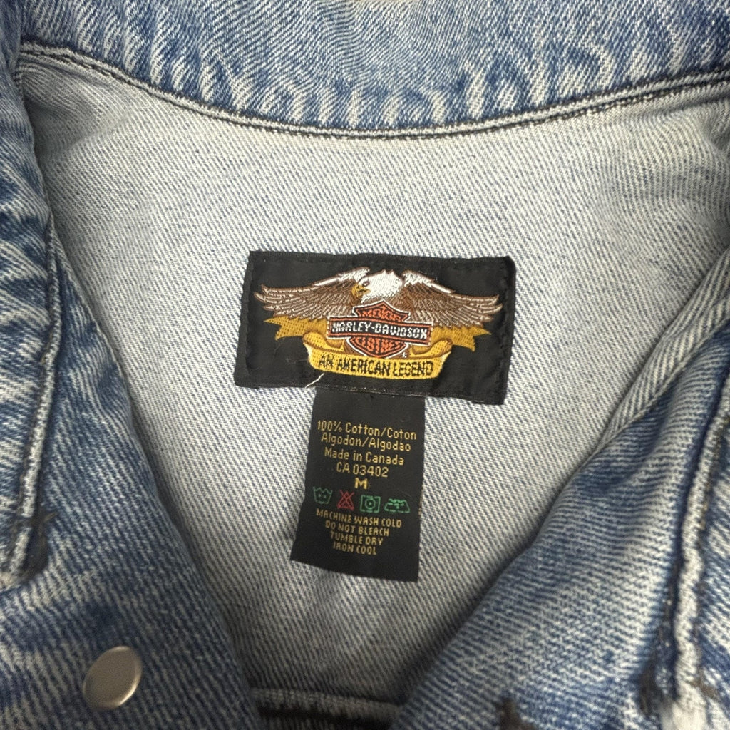Vintage Harley-Davidson Vest Mens Medium Blue Denim Biker Patches Sturgis Y2K