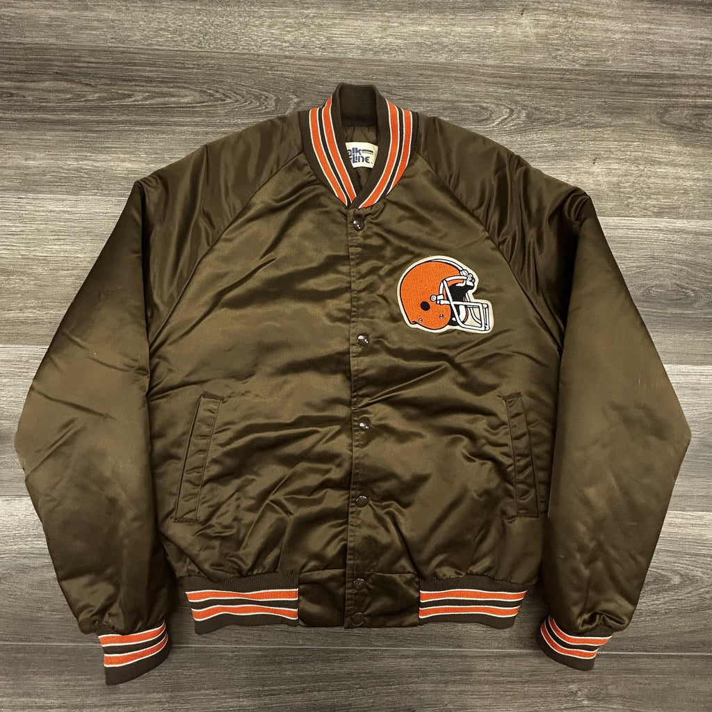 Vintage Cleveland Browns Satin Bomber Jacket Mens Small Brown Chalk Line 90s