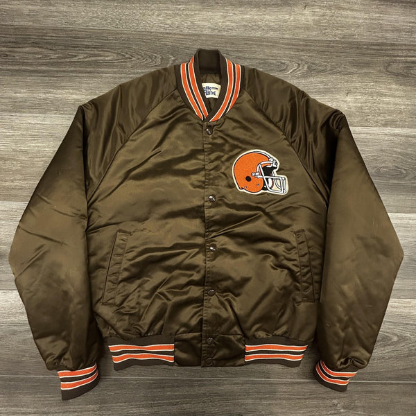 Vintage Cleveland Browns Satin Bomber Jacket Mens Small Brown Chalk Line 90s