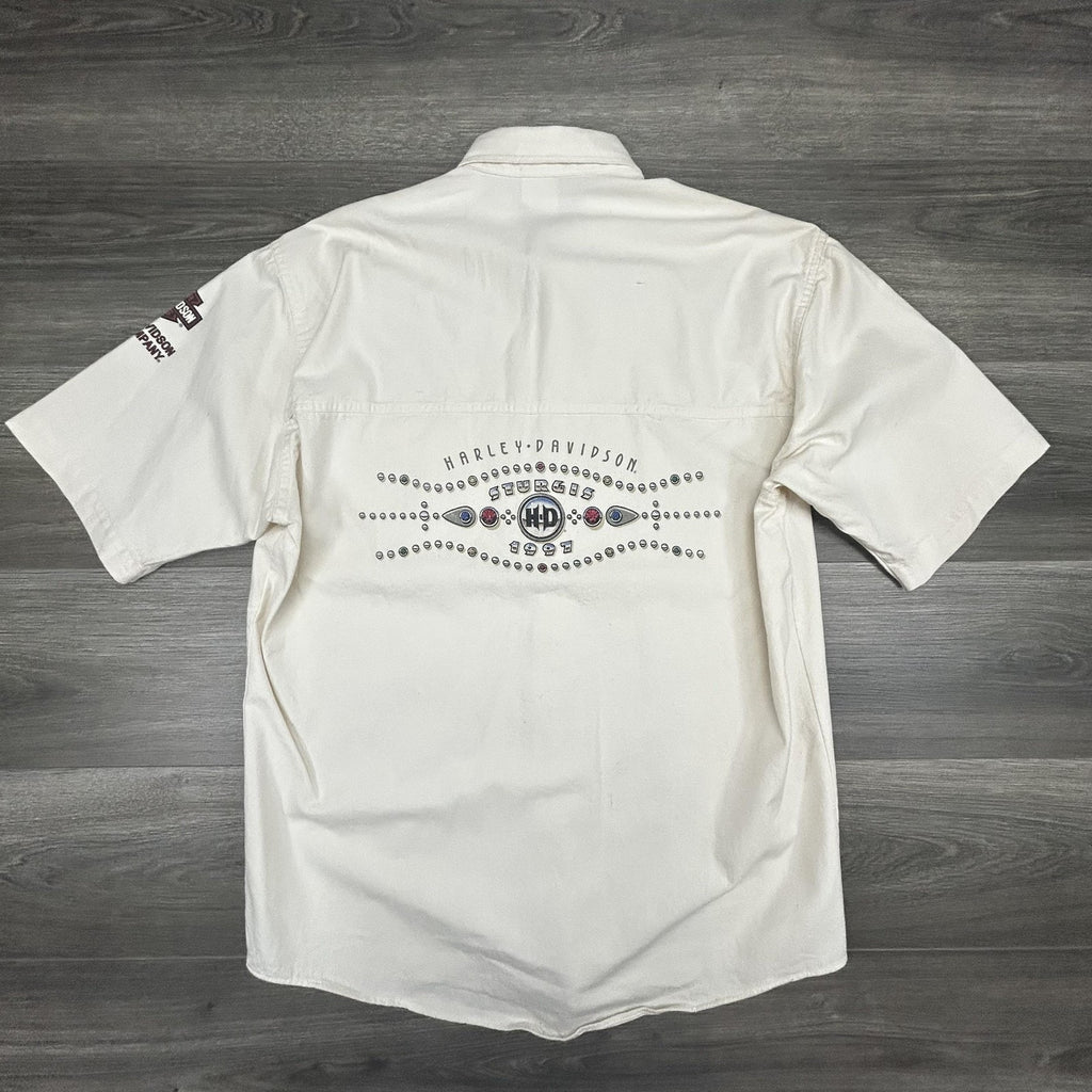 Vintage Harley Davidson Shirt Mens Medium White Sturgis 1997 Biker Short Sleeve