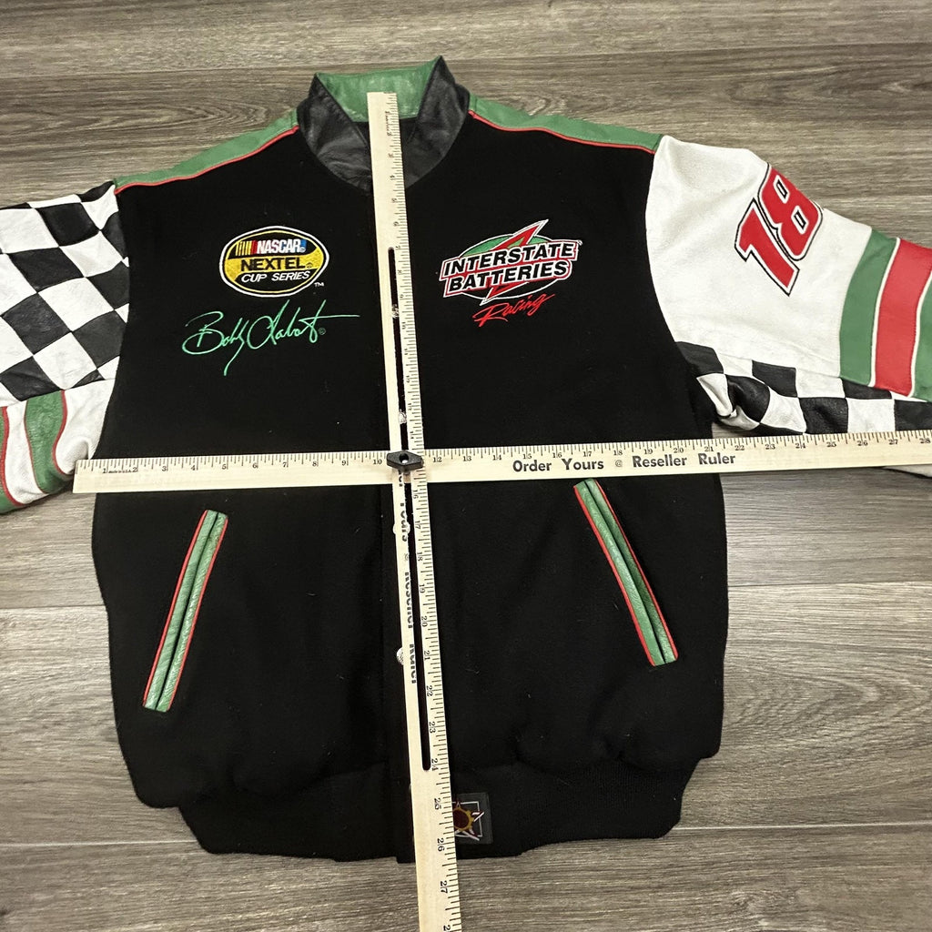 Vintage Nascar Wool Leather Bomber Jacket Mens Medium Bobby Labonte Reversible