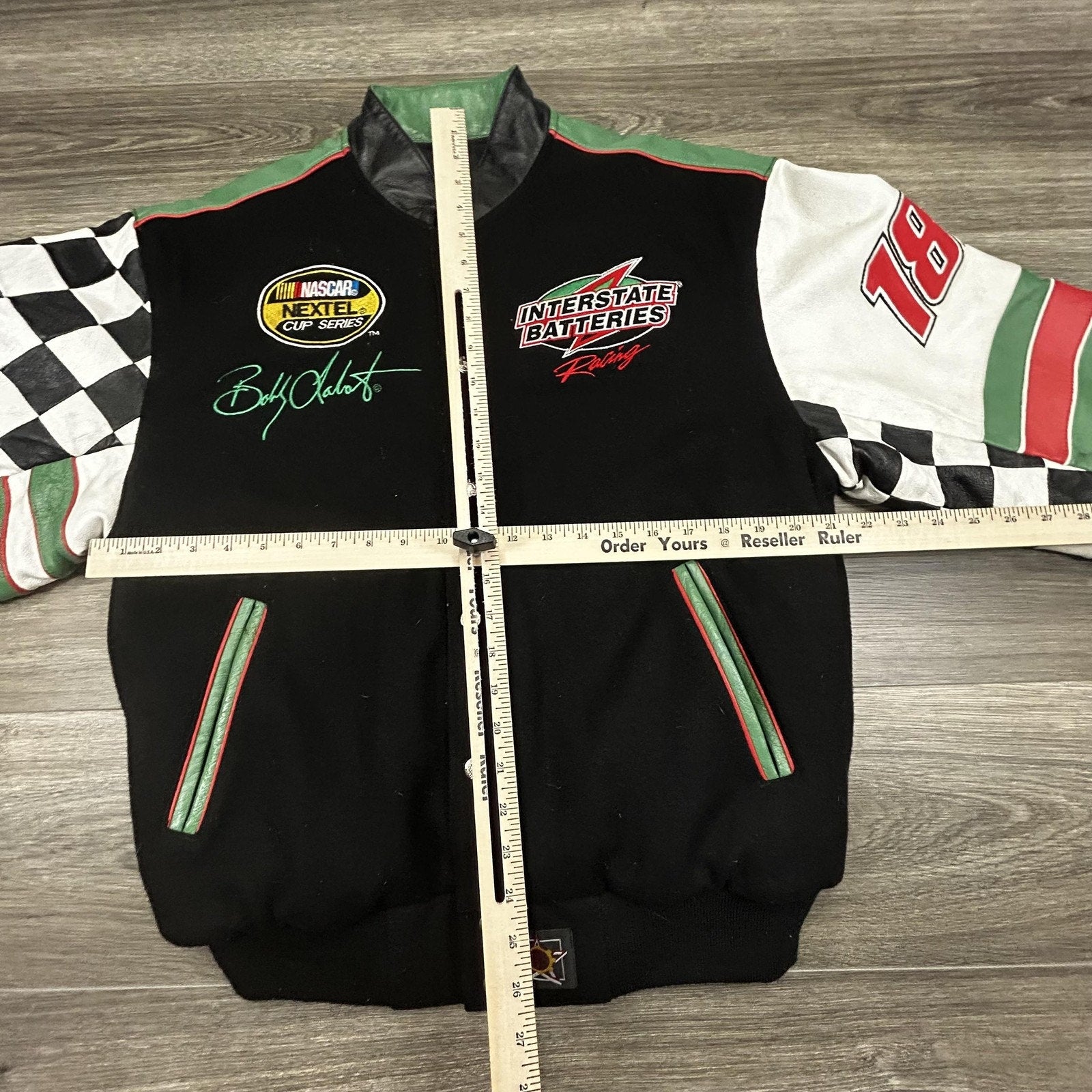 Vintage Nascar Wool Leather Bomber Jacket Mens Medium Bobby Labonte Reversible