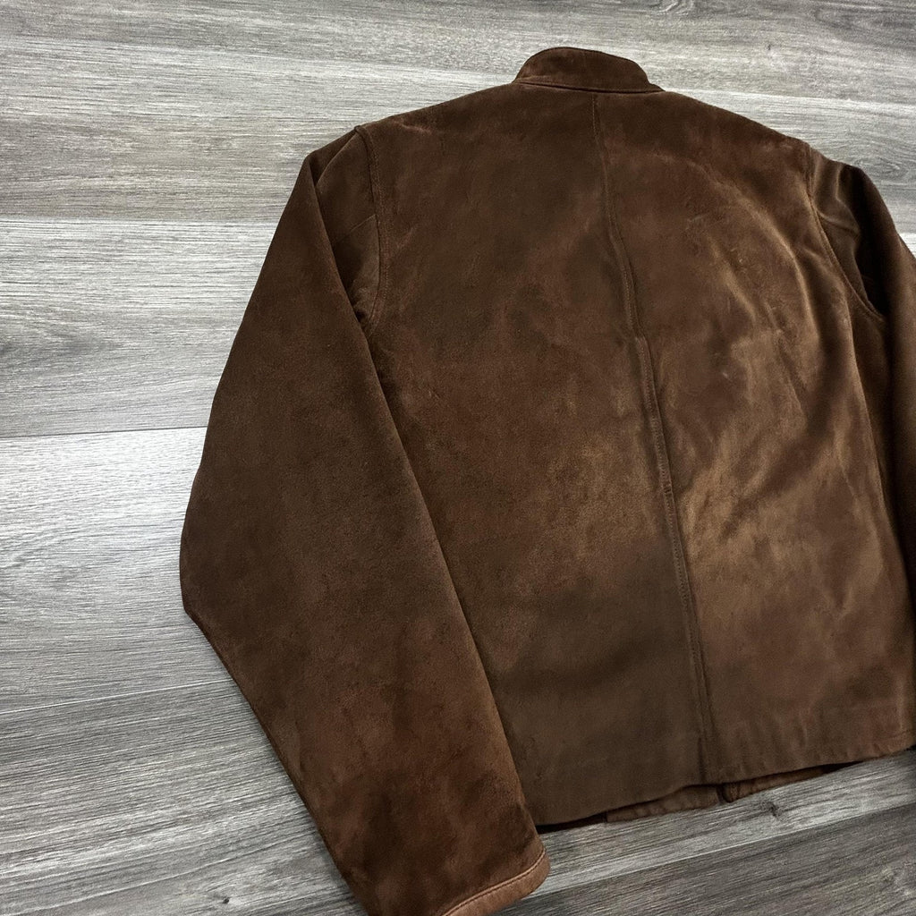 Vintage Polo Ralph Lauren Suede Leather Jacket Mens Large Brown Moto Wool Lined