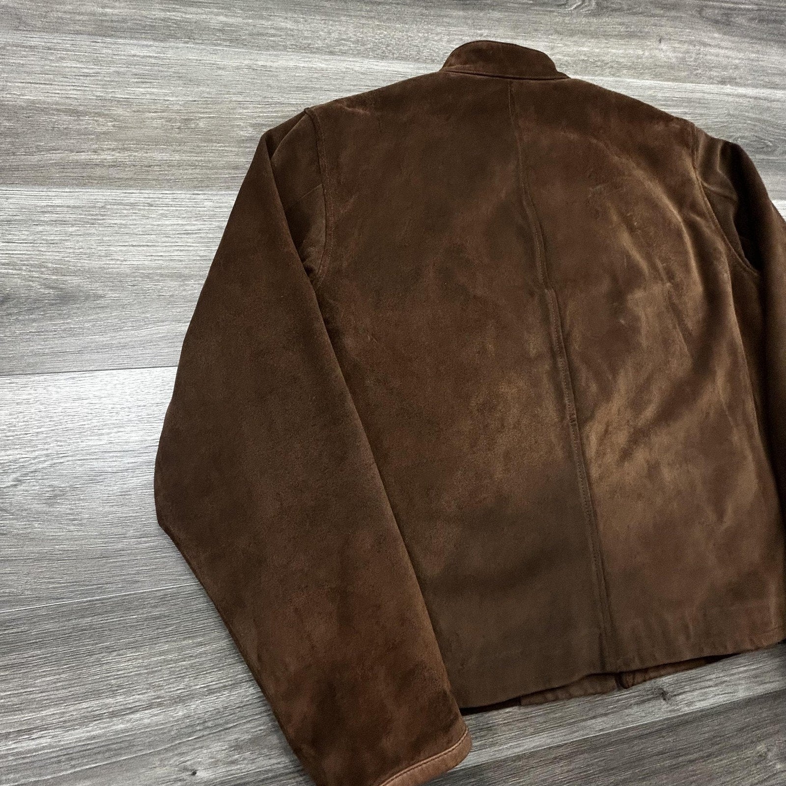 Vintage Polo Ralph Lauren Suede Leather Jacket Mens Large Brown Moto Wool Lined