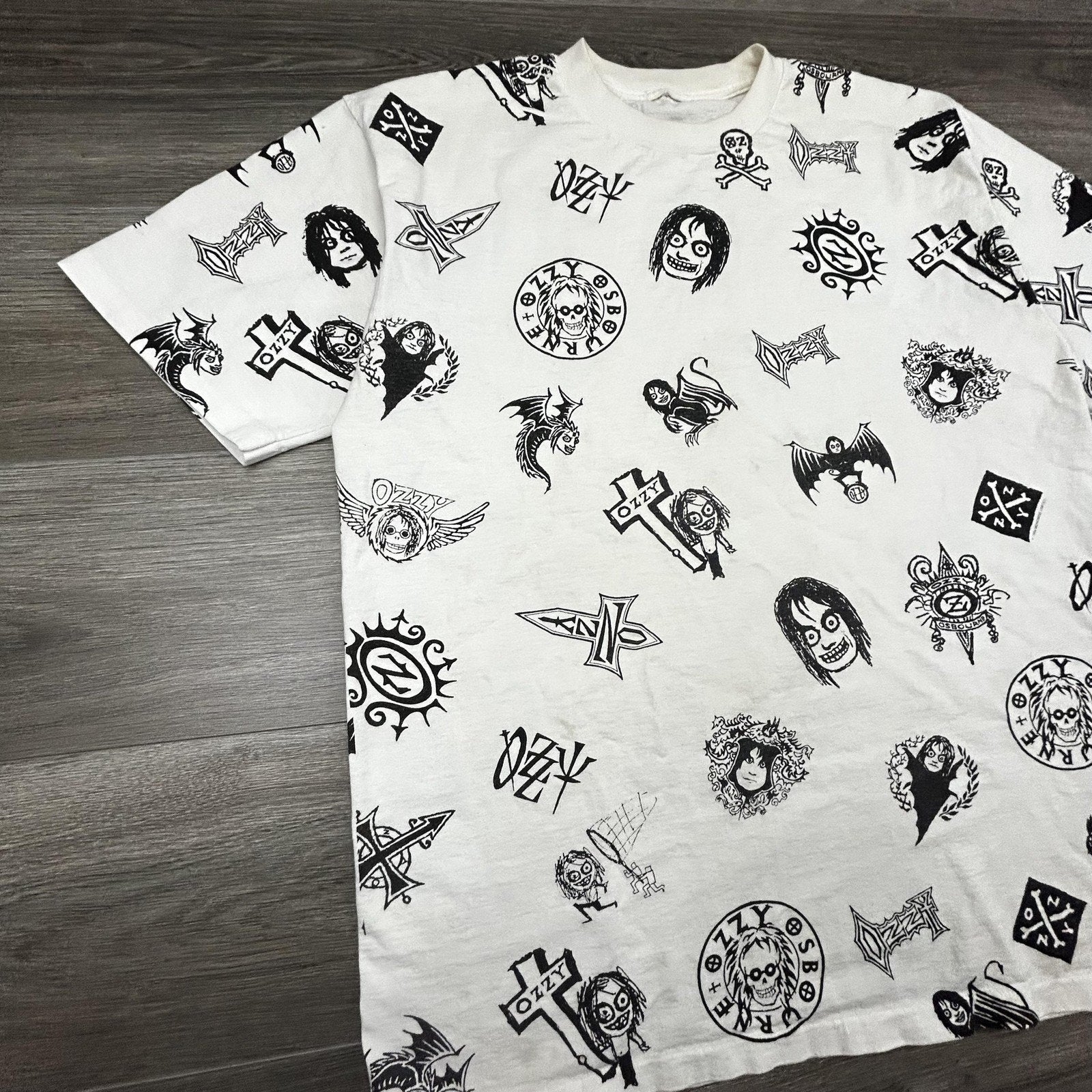 Vintage Ozzy Osbourne Shirt Mens XL White All Over Print AOP Black Sabbath 90s
