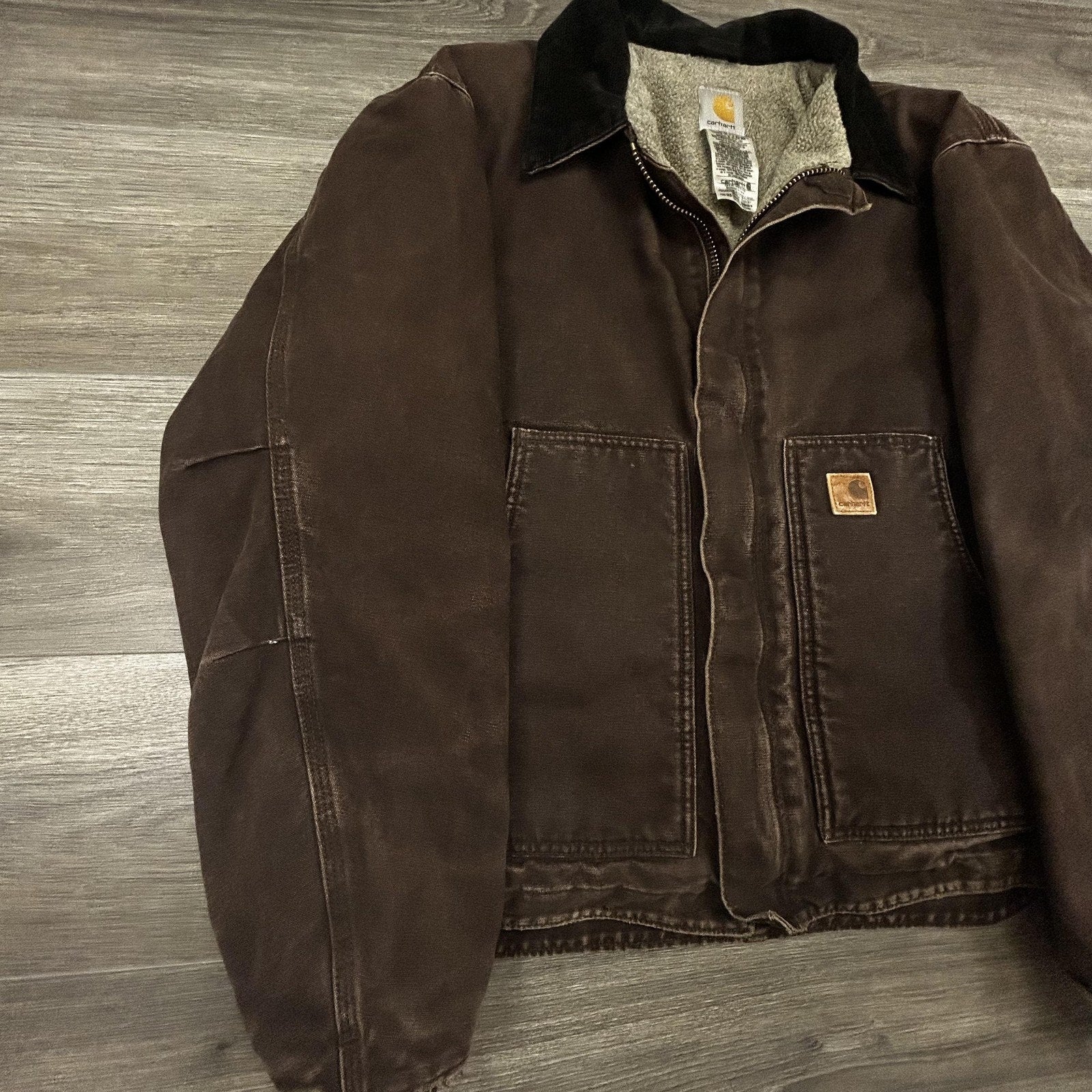 Vintage Carhartt Jacket Mens Medium Brown Detroit Canvas Sherpa Bomber J164 DKB
