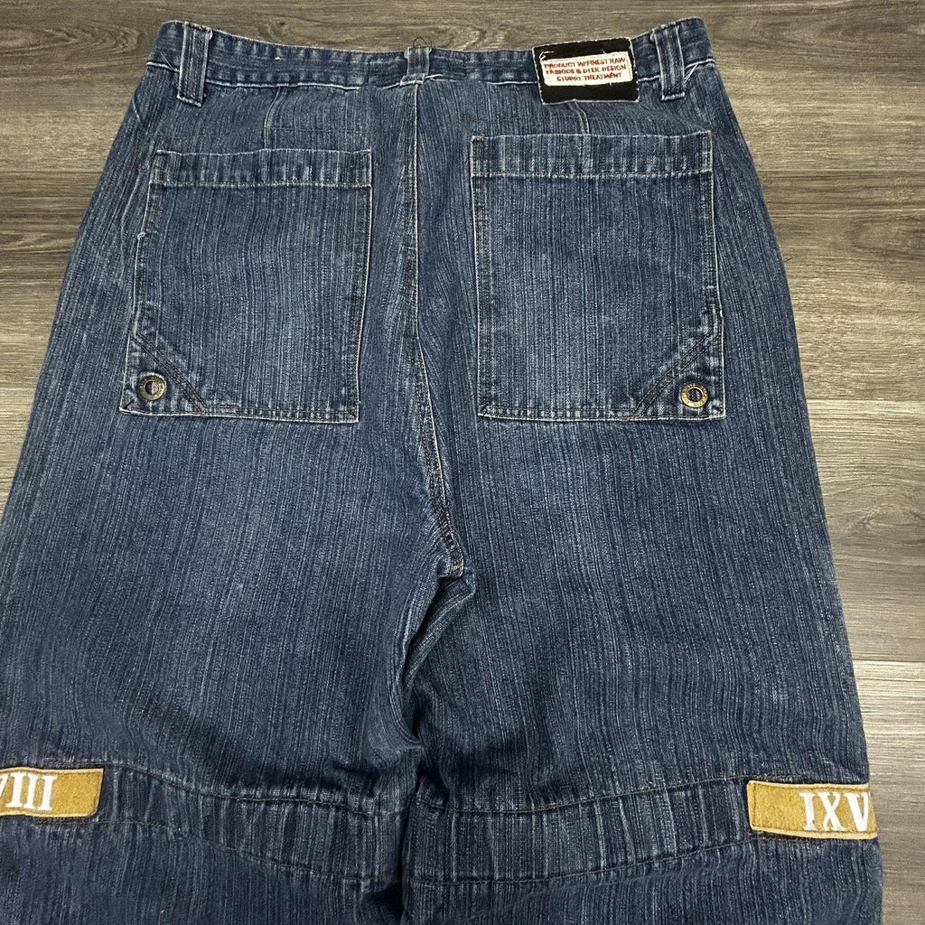 Vintage DTEK Girbaud Jeans Mens 36x32 Blue Baggy Flight Strap Denim Skater Y2K