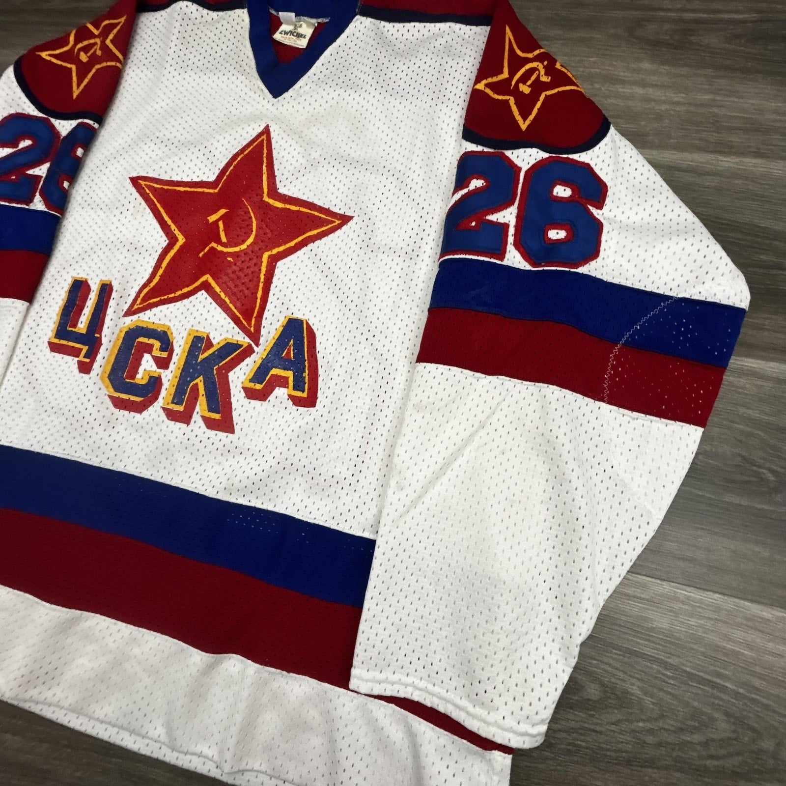 Vintage CSKA Moscow Hockey Jersey Mens XL White Soviet Union Hammer Sickle USA