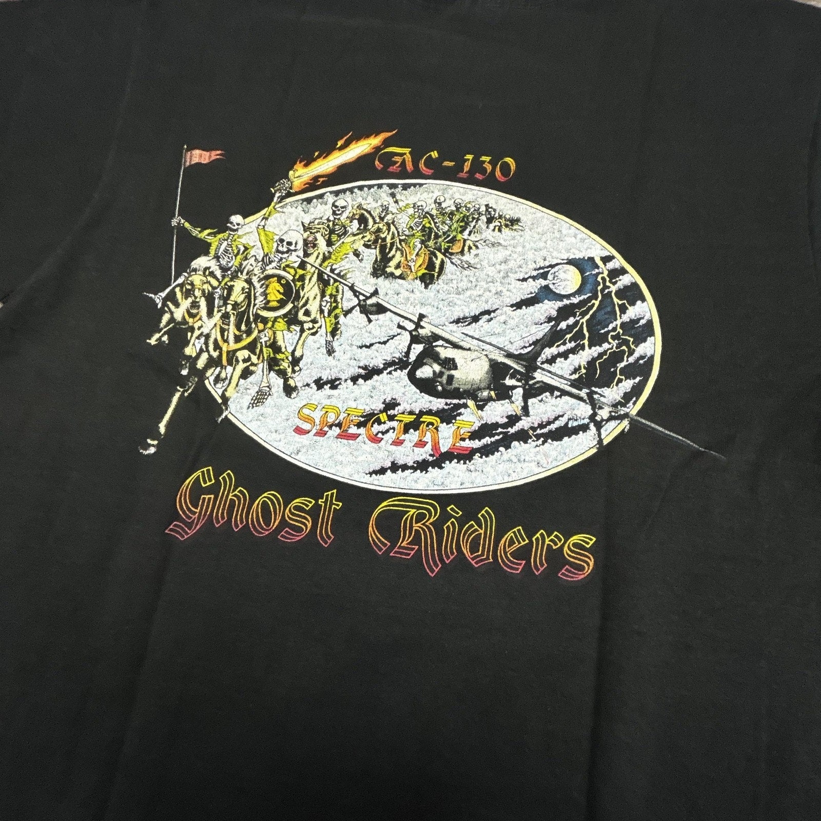 Vintage Ghost Riders Shirt Mens Large Black AC-130 Spectre Military Skeleton USA