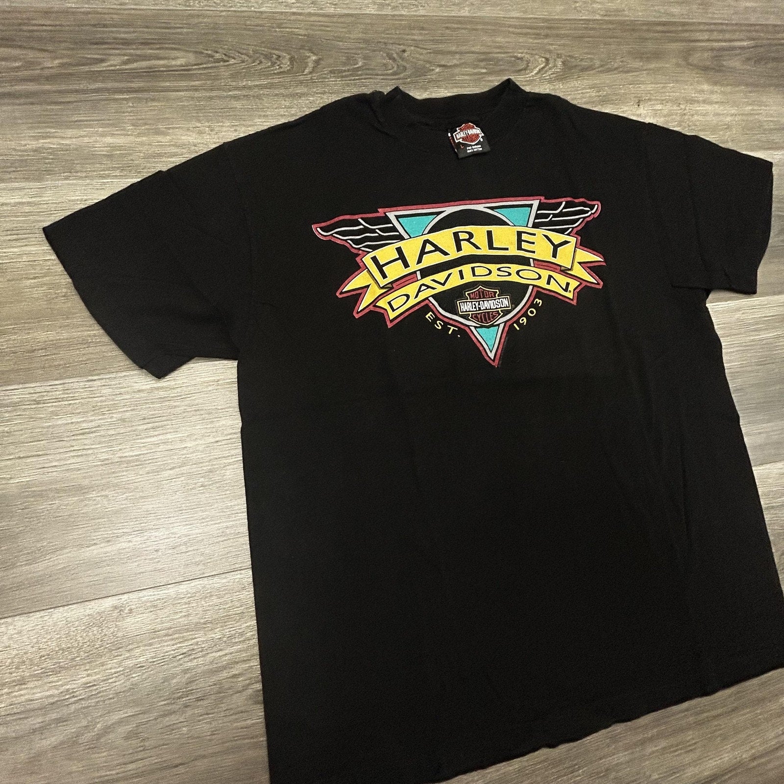 Vintage Harley Davidson Shirt Mens Large Black Eagle Single Stitch 1993 90s USA