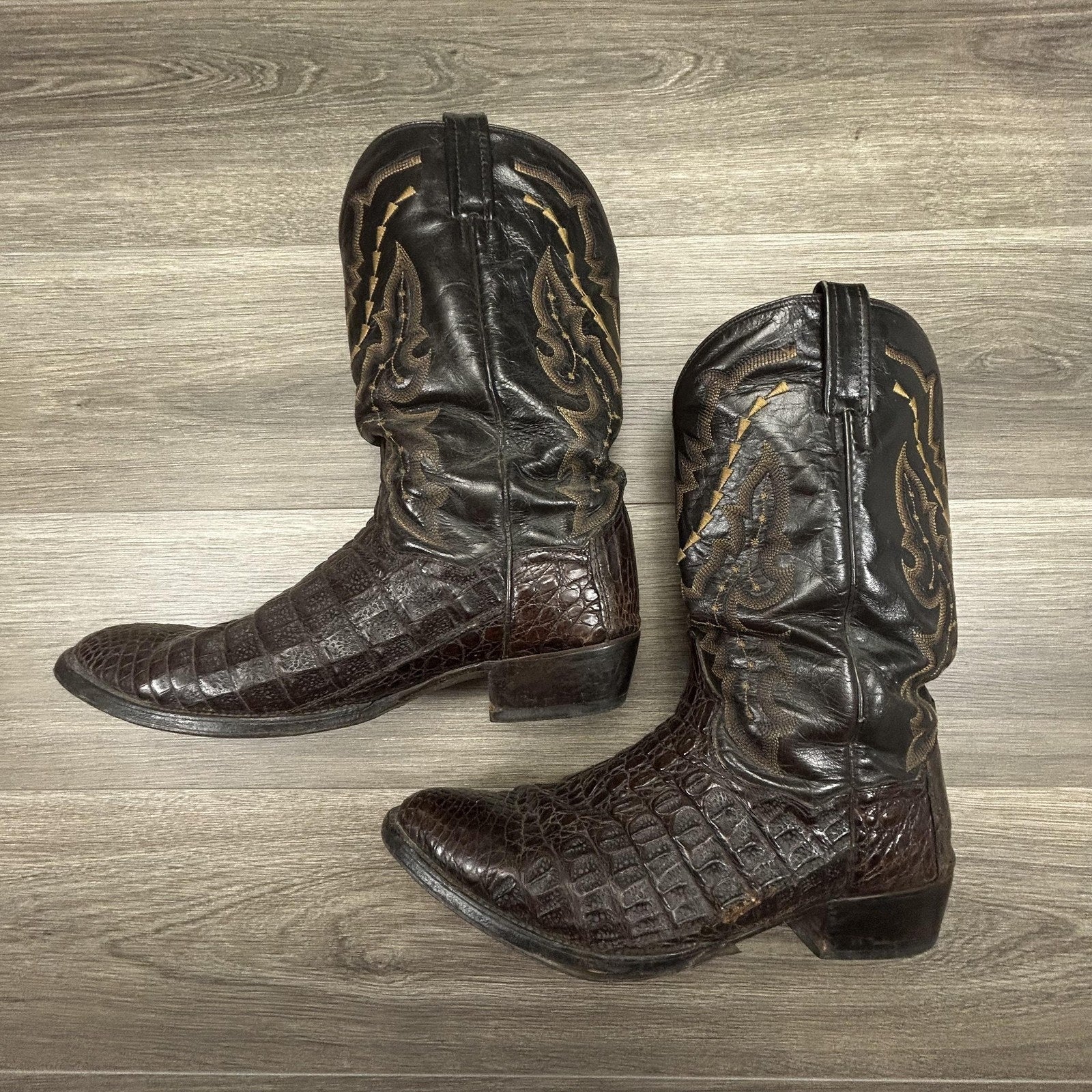 Dan Post Caiman Alligator Leather Cowboy Boots Brown Exotic Size 12 EW DP2386