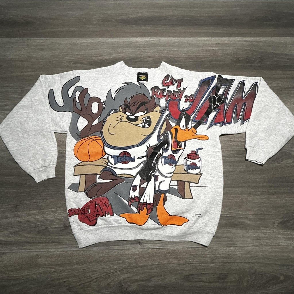 Vintage Space Jam Looney Tunes Sweatshirt Mens Medium Daffy Taz Jordan 90s USA