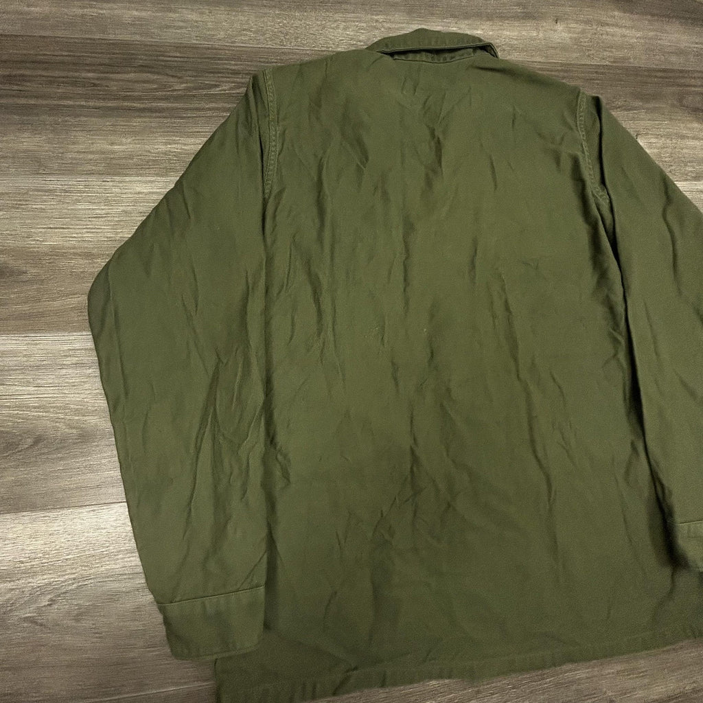 Vintage US Navy Vietnam Shirt Mens LT Green Utility OG-507 Military Seabees 70s