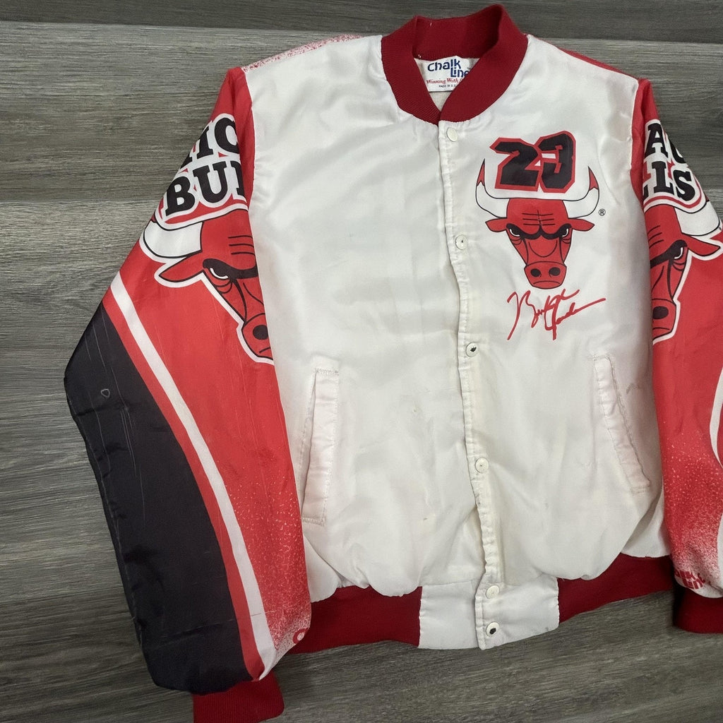 Vintage Chicago Bulls Jacket Mens Medium Michael Jordan Chalk Line AOP 90s USA