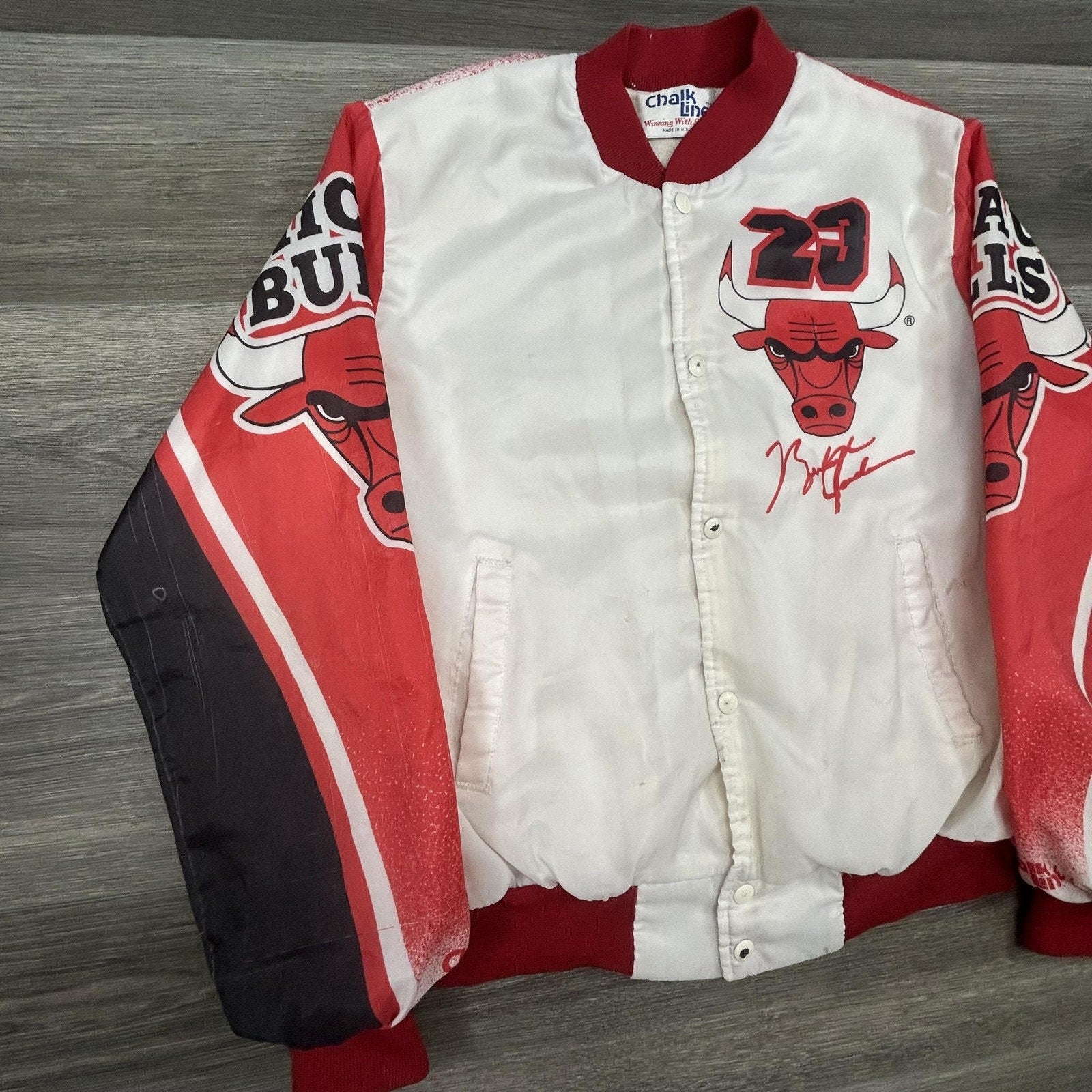 Vintage Chicago Bulls Jacket Mens Medium Michael Jordan Chalk Line AOP 90s USA