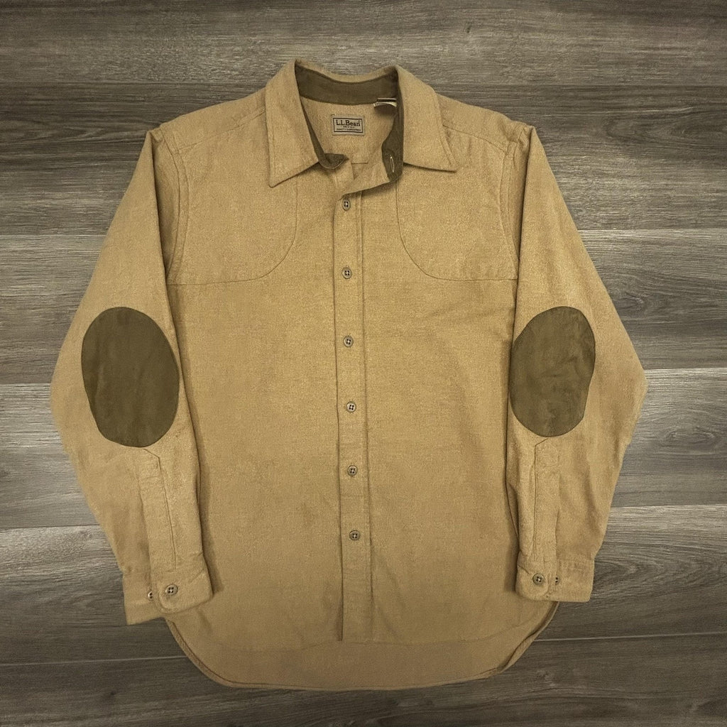 Vintage LL Bean Chamois Flannel Shirt Mens Medium Brown Suede Patches Hunting