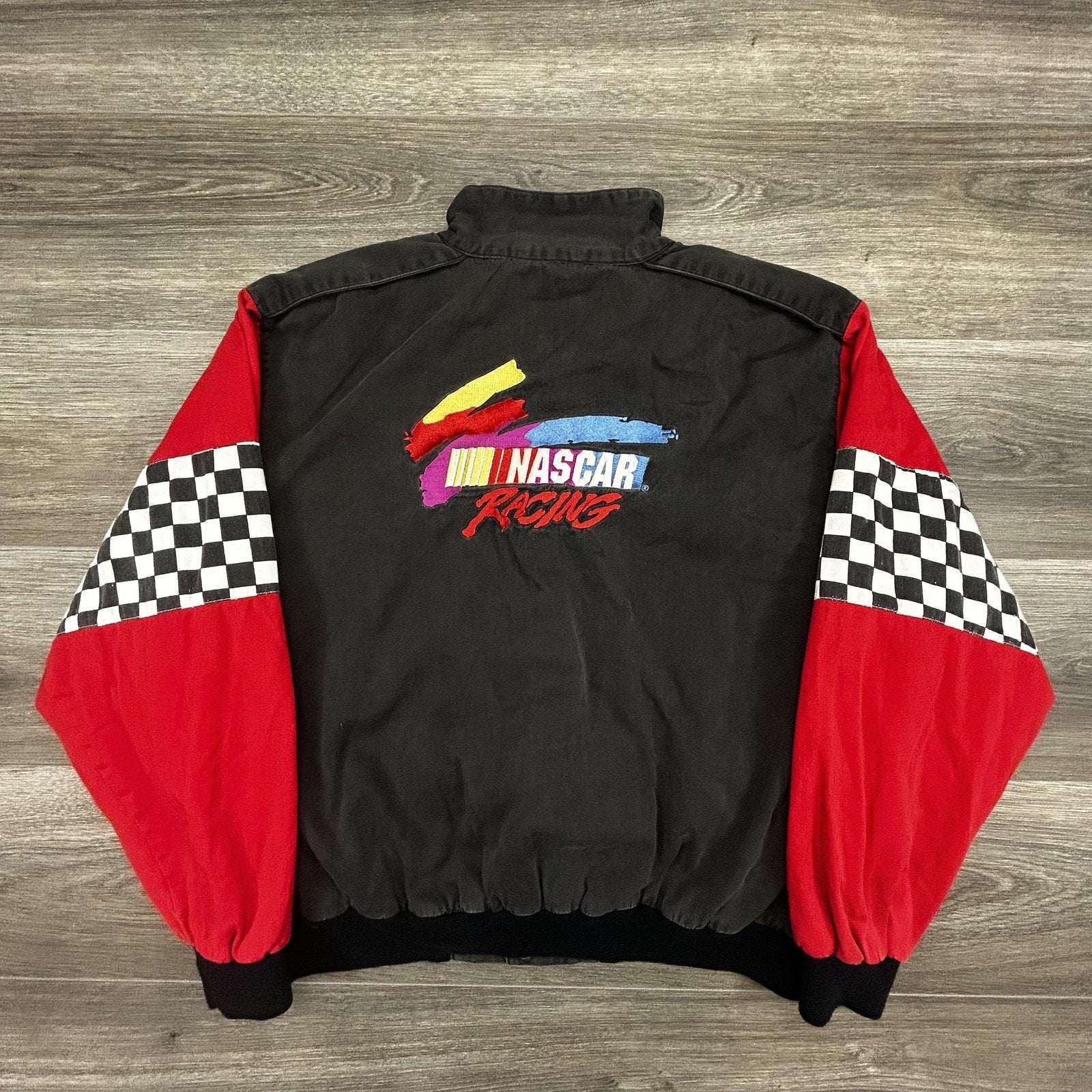 Vintage NASCAR Jacket Mens Large Multi Color Checkered Winston Cup Racing 90s