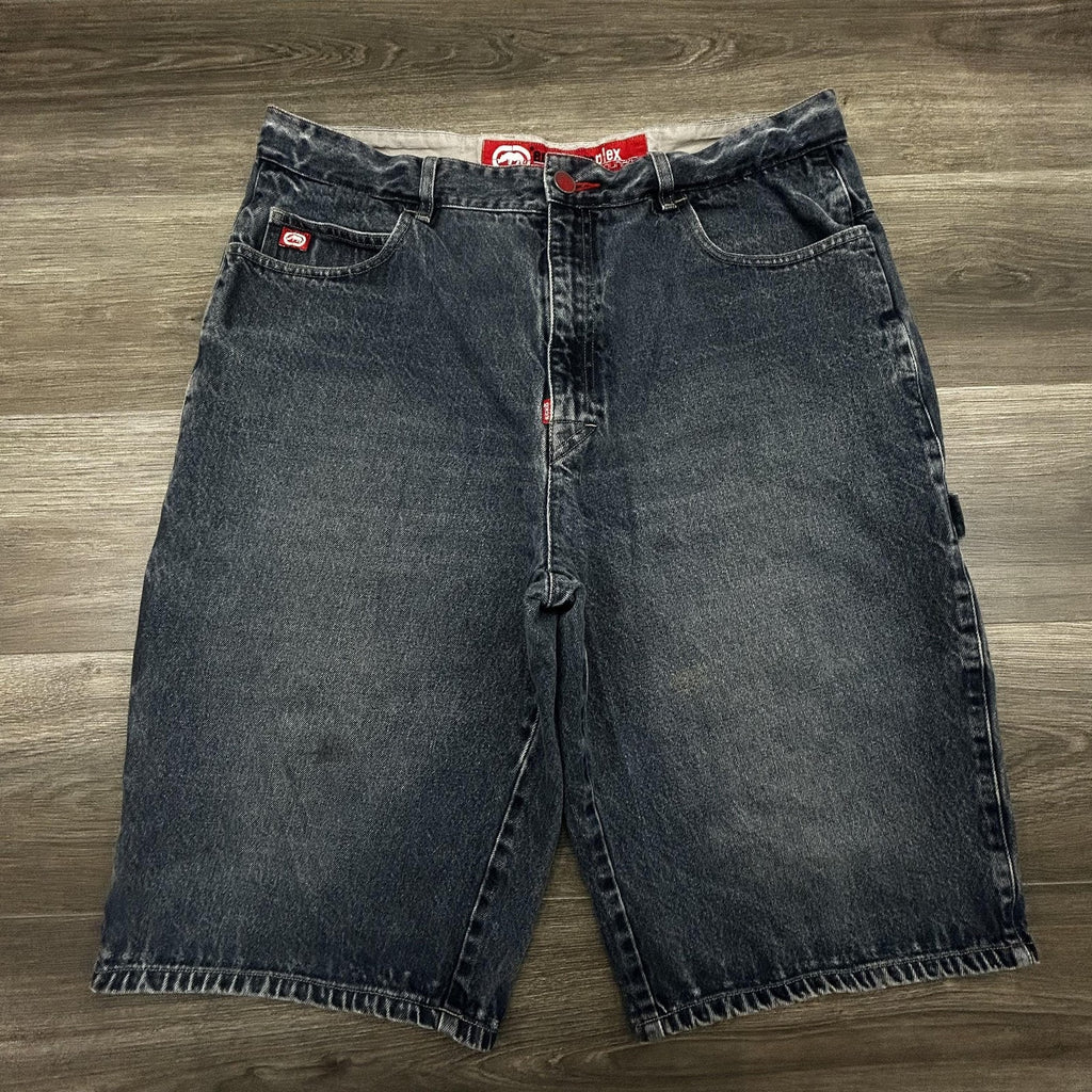 Ecko Cargo Shorts Mens 38 Blue Dark Wash Relaxed Baggy Fit 14" Inseam Y2K