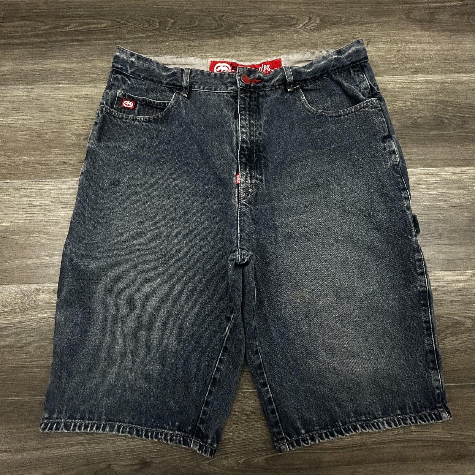 Ecko Cargo Shorts Mens 38 Blue Dark Wash Relaxed Baggy Fit 14" Inseam Y2K