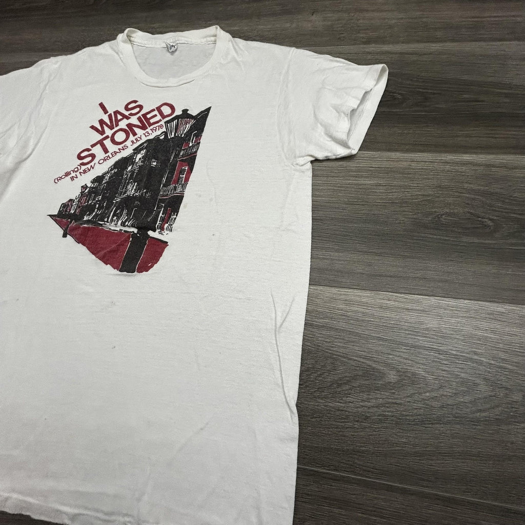 Vintage Rolling Stones Shirt Mens Large White I Was Stoned 1978 New Orleans RARE