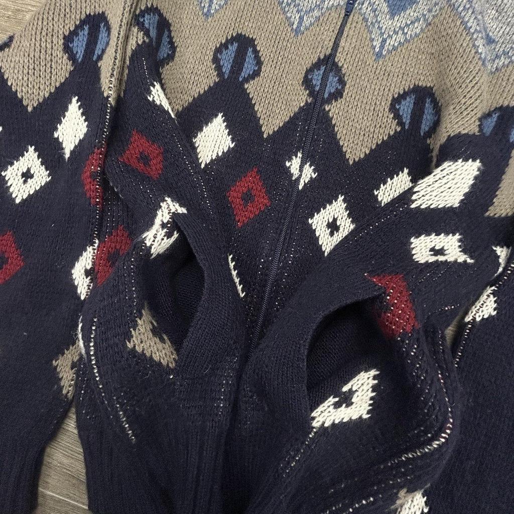 Vintage Sheep's Wool Sweater Mens Extra Large Navy Full Zip Made in Italy 90s
