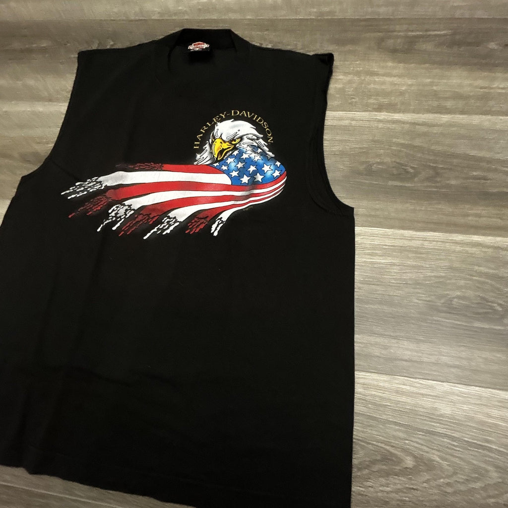 Vintage Harley Davidson Sleeveless Shirt Mens Large Black Eagle Made in USA 90s