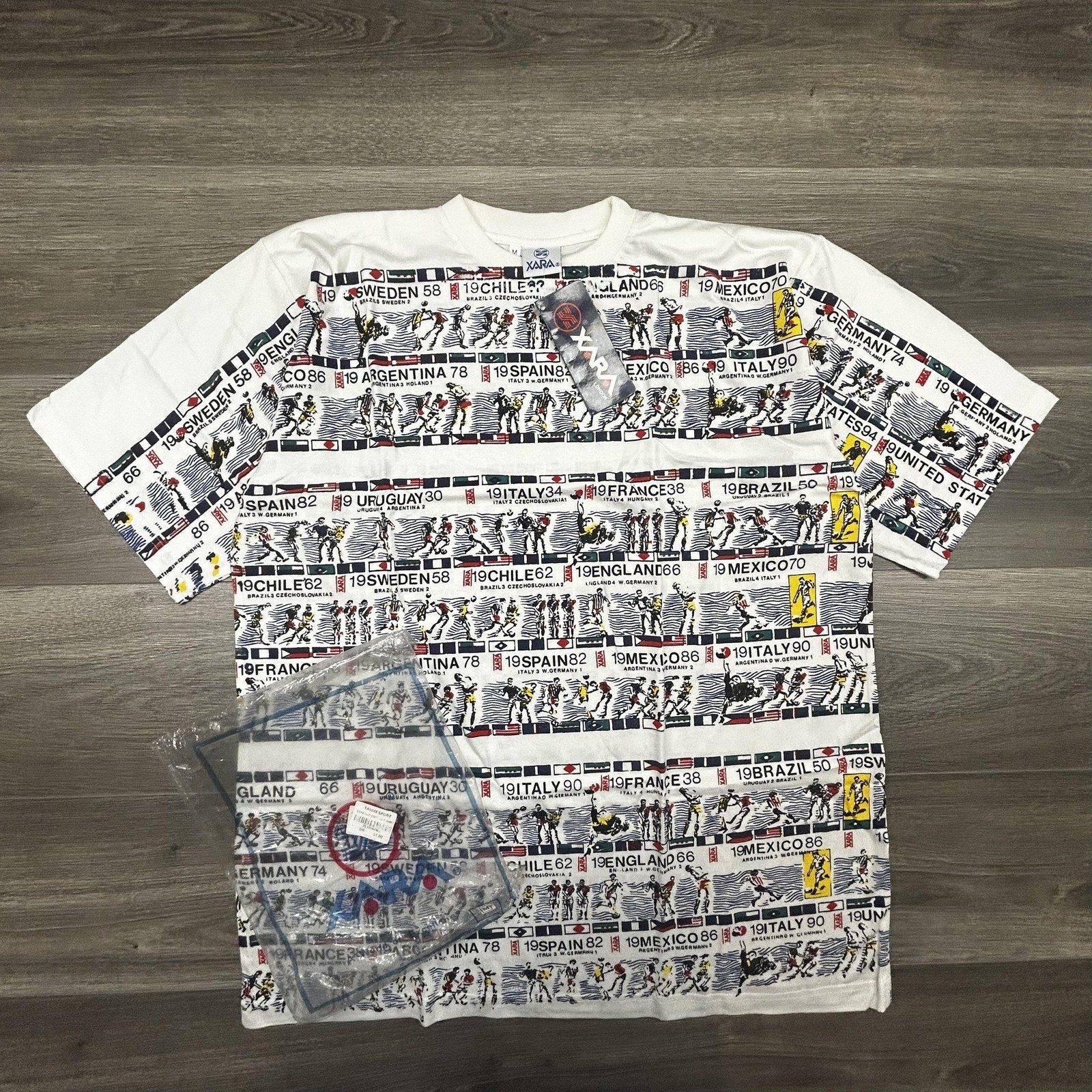 Vintage World Cup Shirt Mens Medium White Xara Soccer AOP Deadstock 90s Made USA