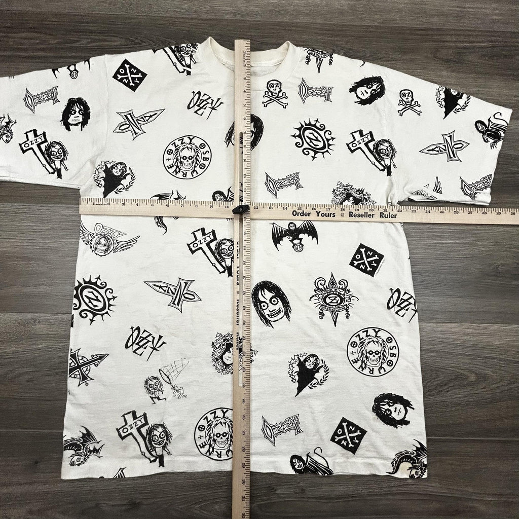 Vintage Ozzy Osbourne Shirt Mens XL White All Over Print AOP Black Sabbath 90s