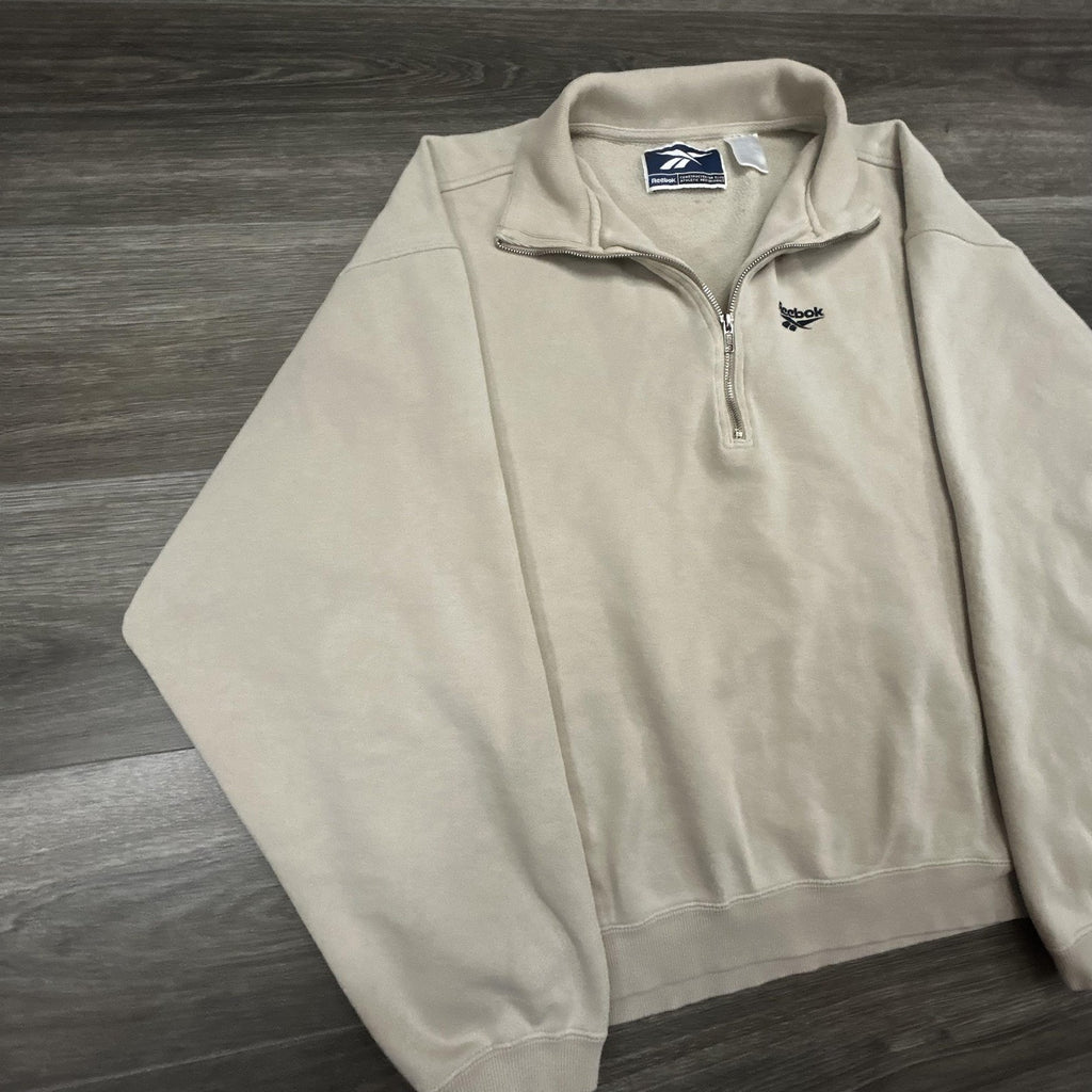 Vintage Reebok 1/4 Zip Pullover Sweatshirt Mens Large Beige Mock Neck 90s Jacket