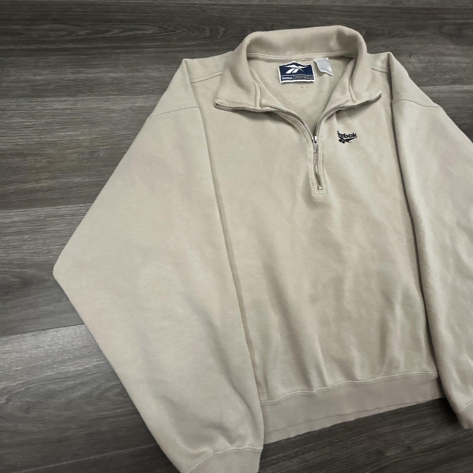 Vintage Reebok 1/4 Zip Pullover Sweatshirt Mens Large Beige Mock Neck 90s Jacket