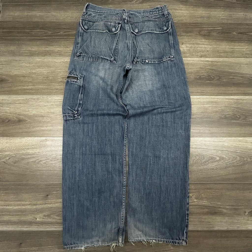 Vintage Guess Cargo Jeans Mens 32x32 Blue Wide Leg Carpenter Baggy Denim Y2K