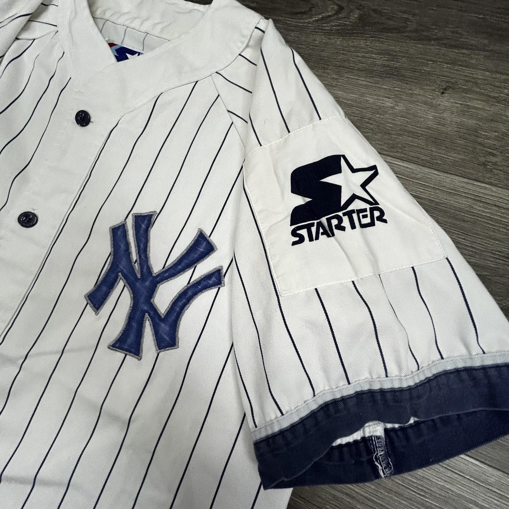 Vintage New York Yankees Jersey Mens Large White Pinstripe Baseball Starter 90s