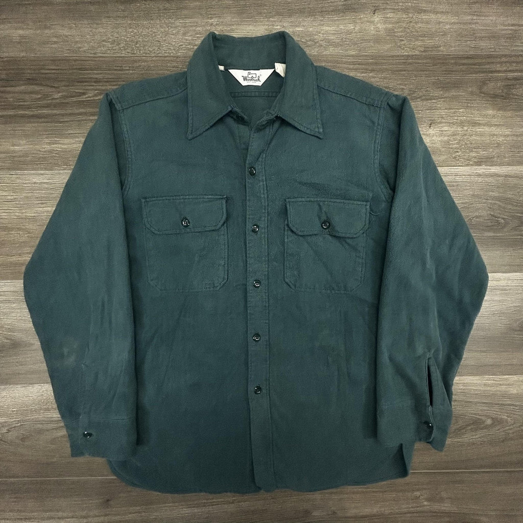 Vintage Woolrich Chamois Flannel Shirt Mens Large Green Long Sleeve Button 90s