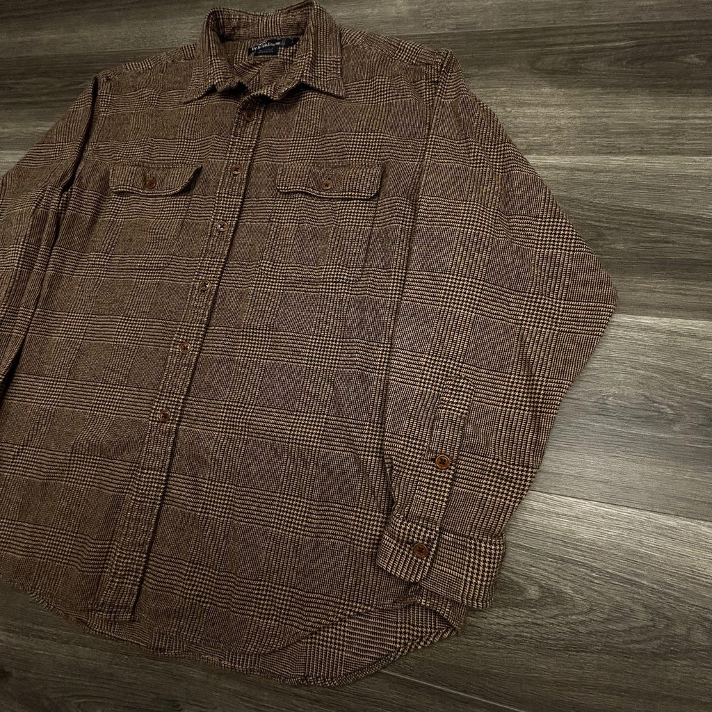 Vintage Polo Ralph Lauren Flannel Shirt Mens XL Brown Plaid Whitfield Preppy 90s