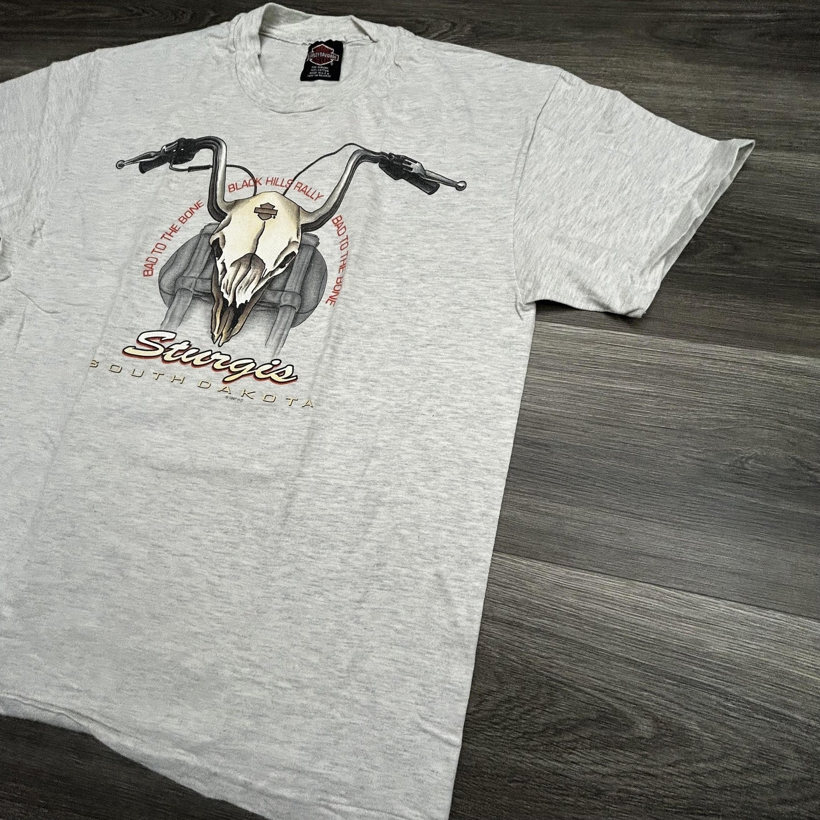 Vintage Harley Davidson Shirt Mens Large Gray Sturgis Eagle Skull 1997 90s USA
