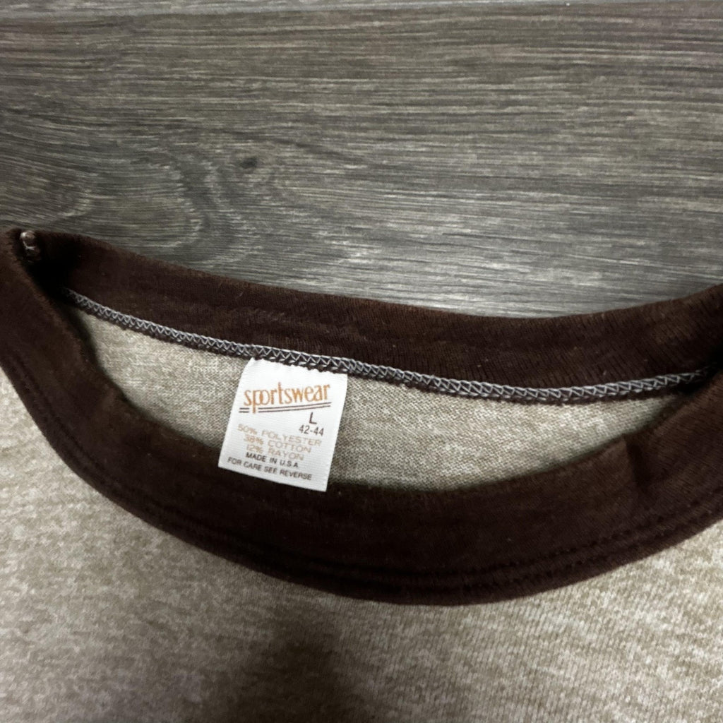 True Vintage 70s Ringer Shirt Mens Large Brown Faded Paper Thin UAW Union USA