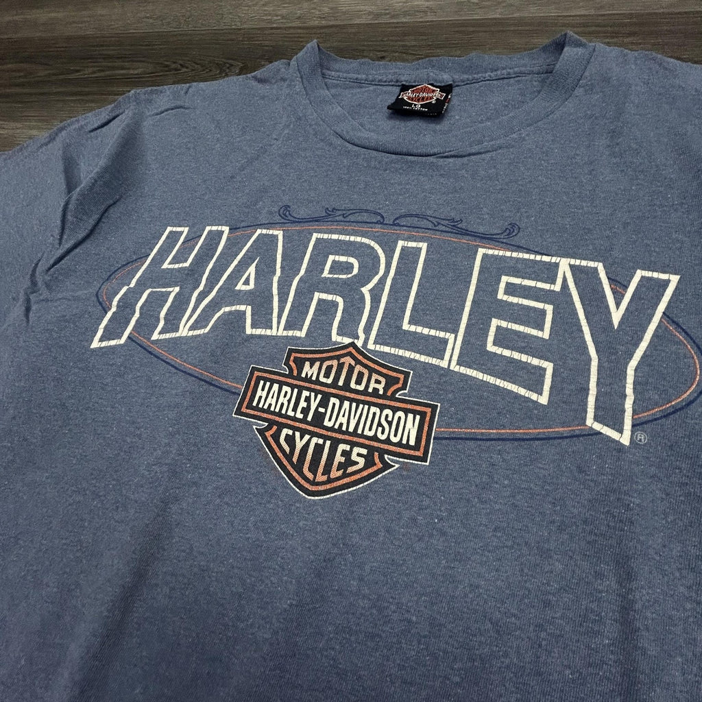 Vintage Harley Davidson Shirt Mens Large Blue Eagle Chrome SIngle Stitch 90s USA