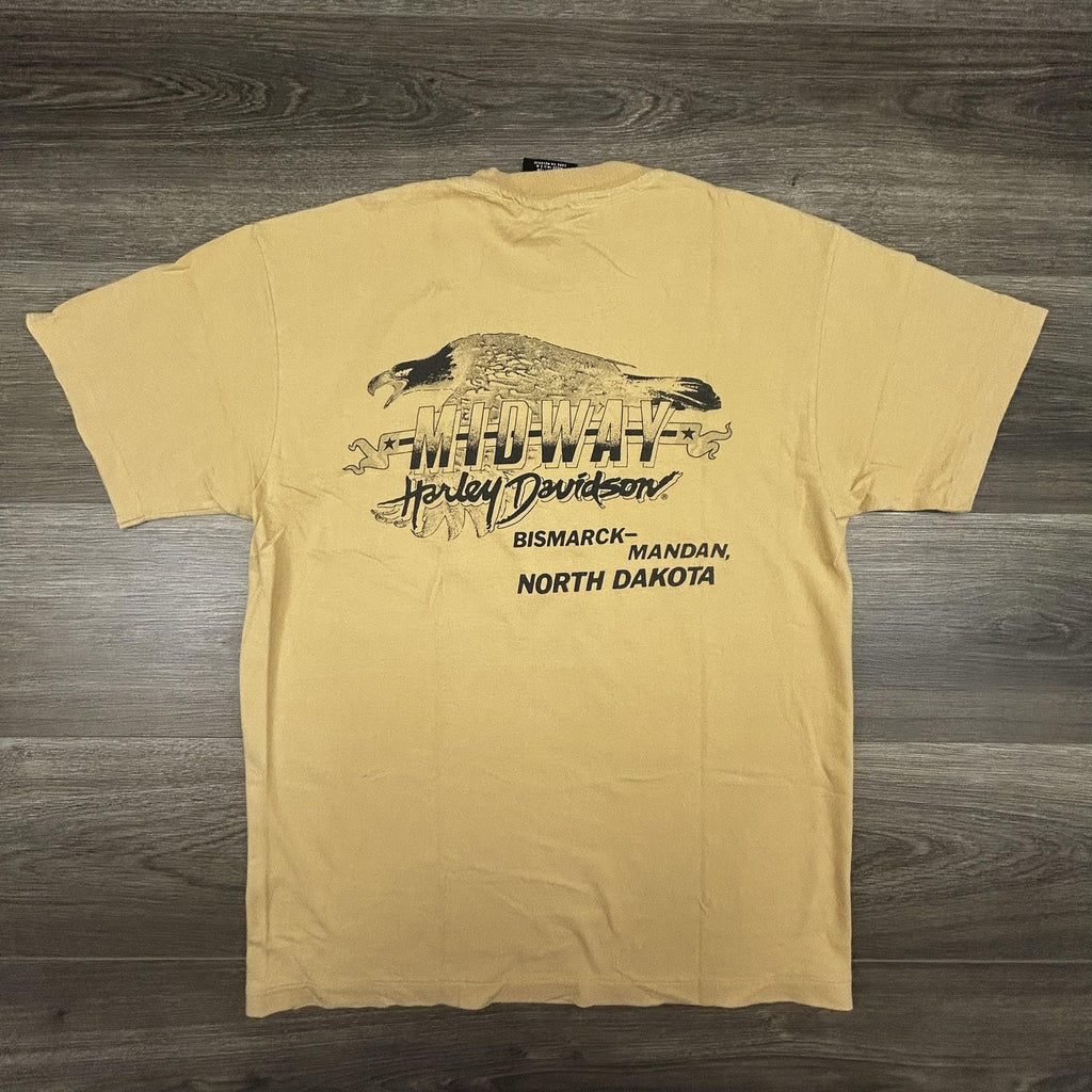 Vintage Harley Davidson Shirt Mens Medium Tan Eagle Single Stitch 1997 90s USA