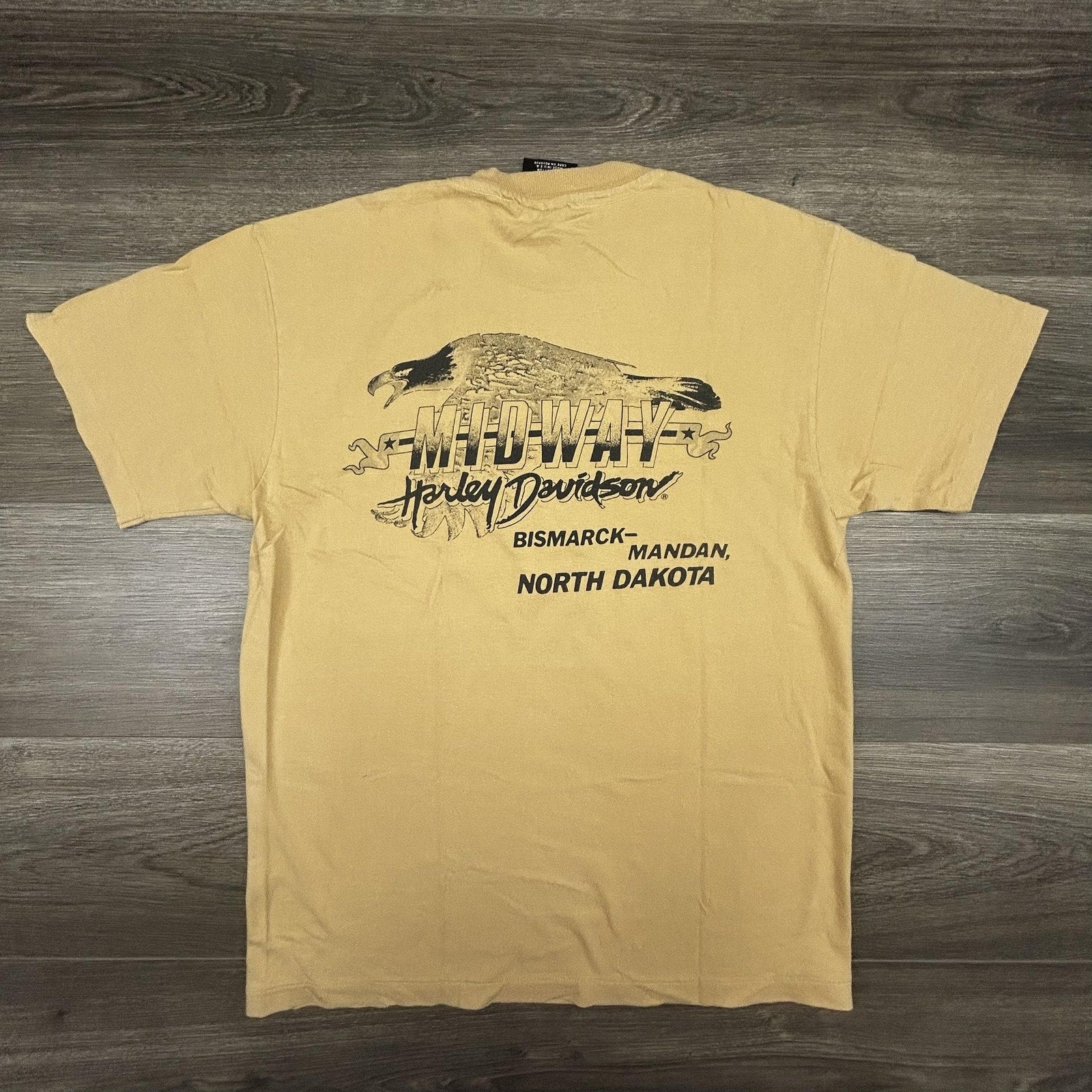 Vintage Harley Davidson Shirt Mens Medium Tan Eagle Single Stitch 1997 90s USA