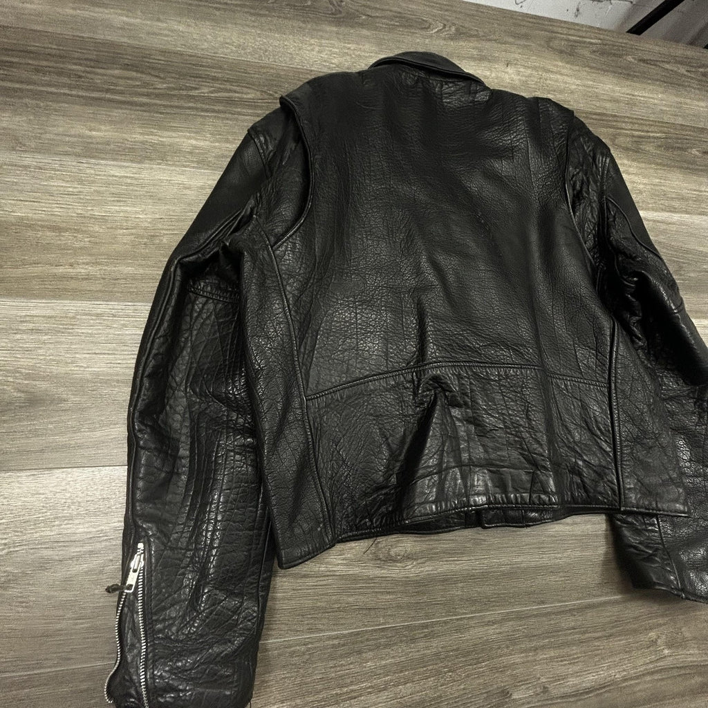 Vintage Leather Motorcycle Jacket Mens 44 Black Belted Zip Punk Grunge LA 90s