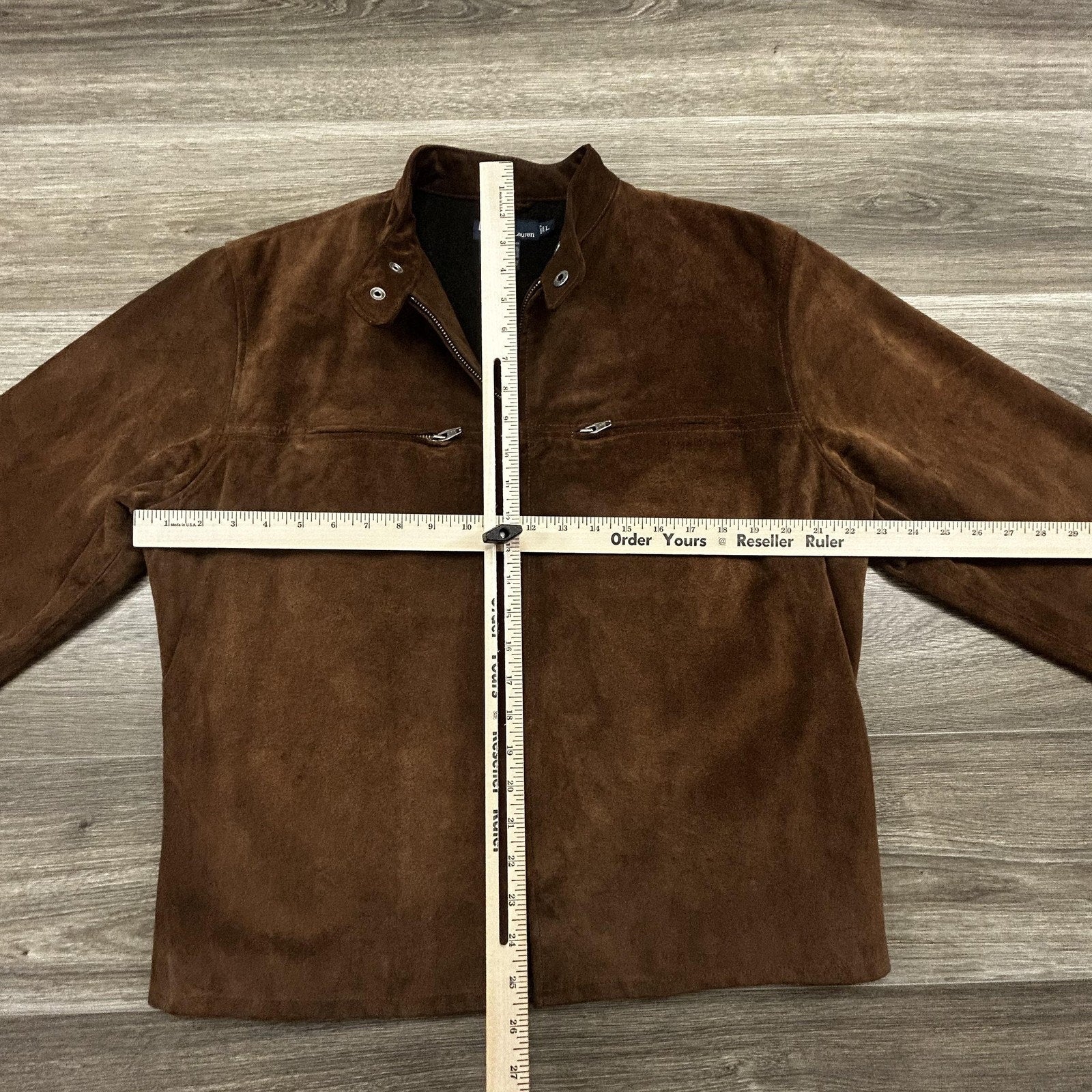 Vintage Polo Ralph Lauren Suede Leather Jacket Mens Large Brown Moto Wool Lined
