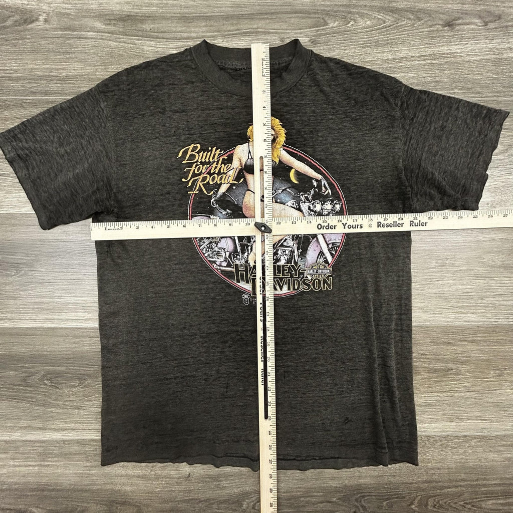 Vintage Harley Davidson 3D Emblem Shirt Medium Pinup Girl Faded Thrashed 80s USA