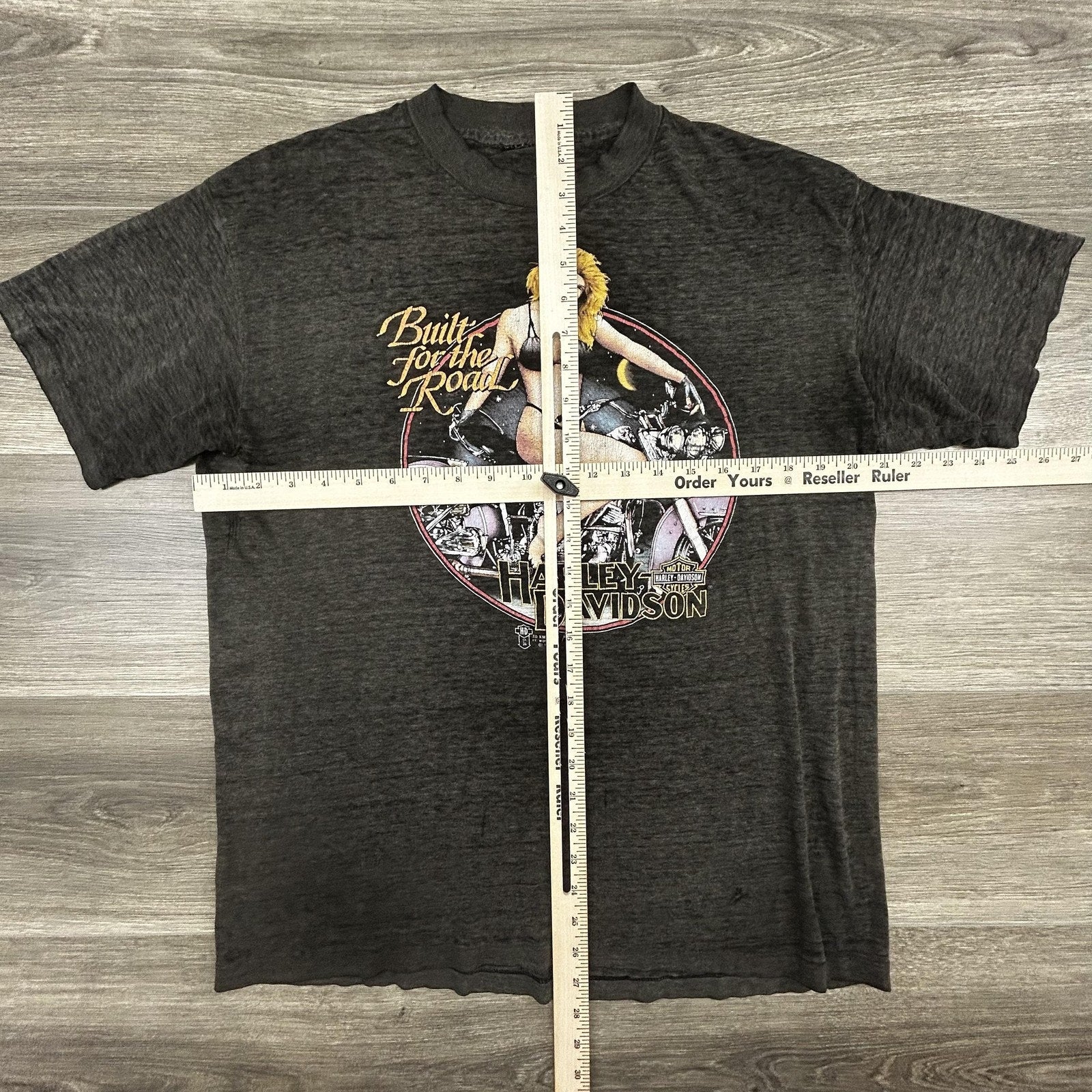 Vintage Harley Davidson 3D Emblem Shirt Medium Pinup Girl Faded Thrashed 80s USA