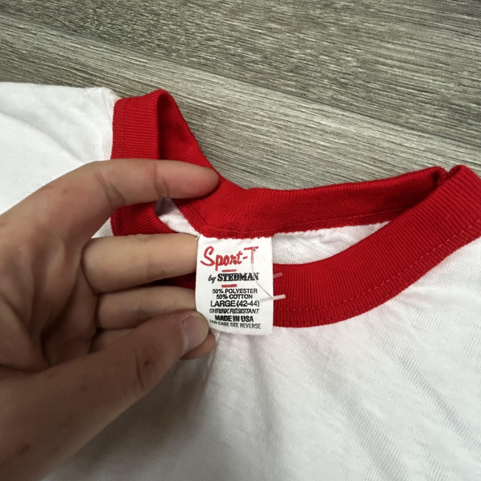 Vintage 80s Budweiser Ringer Shirt Mens Large White Red King Of Beers Logo USA