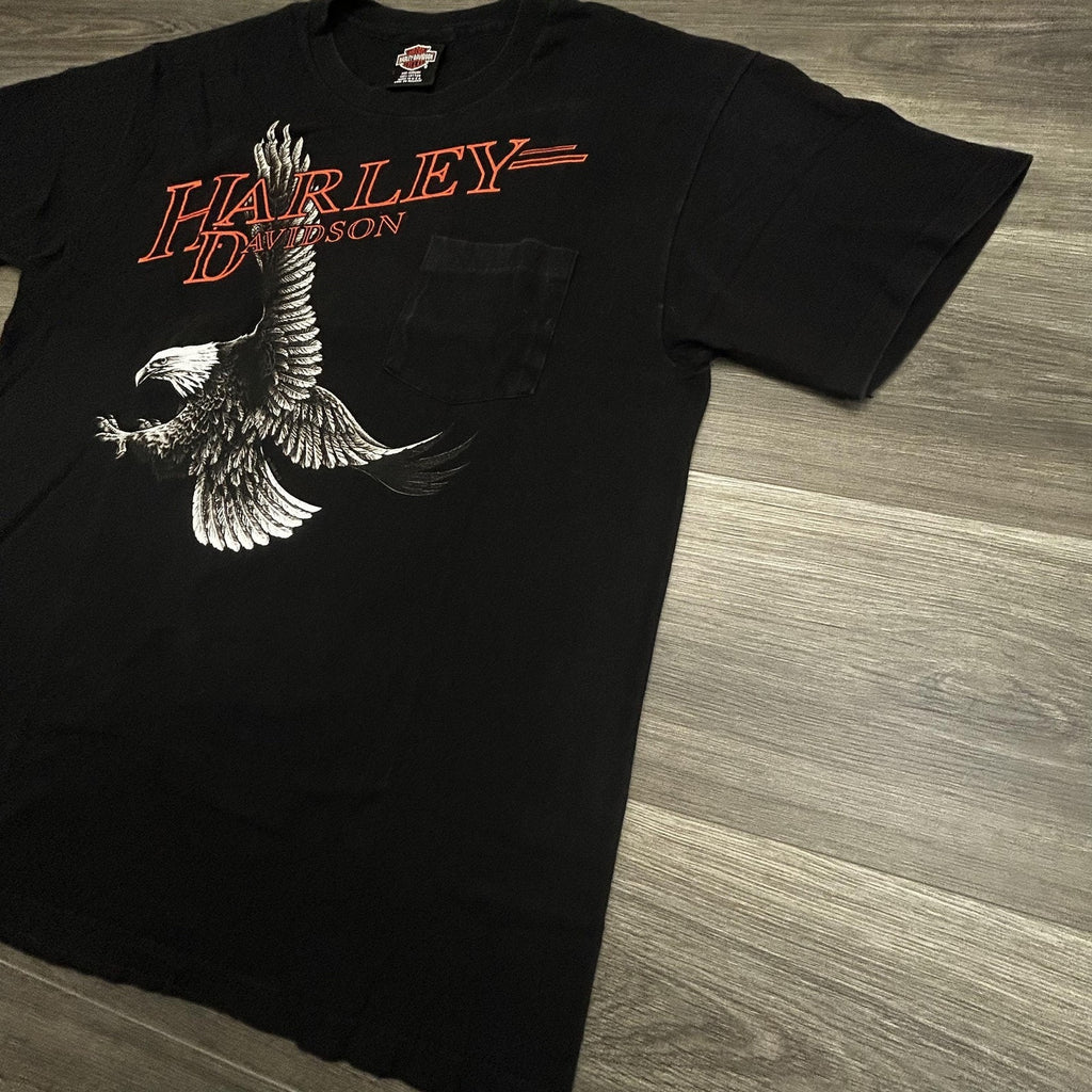 Vintage Harley Davidson Shirt Mens Large Black Eagle Pocket Single Stitch 90s