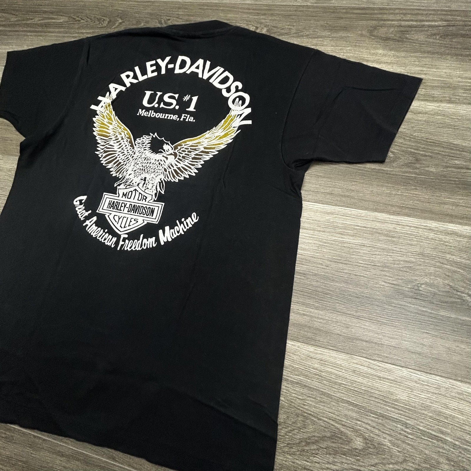 Vintage 80s Harley Davidson Shirt Mens Large Black Single Stitch Eagle Made USA