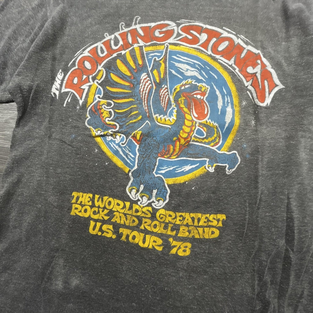 Vintage Rolling Stones Shirt Mens Small Gray US Tour 1978 Dragon 70s Made USA