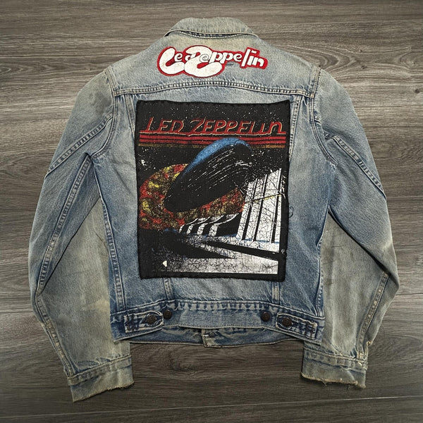 Vintage 80s Led Zeppelin Levis Denim Jacket Mens 38L Custom Patch Type III USA